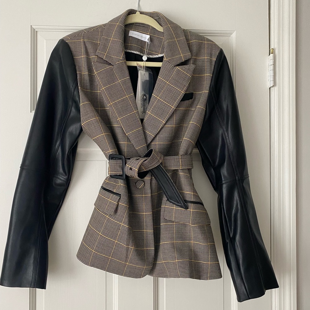 Jonathan Simkhai blazer. Brand new. Leather Sleeves.  Reversible belt.